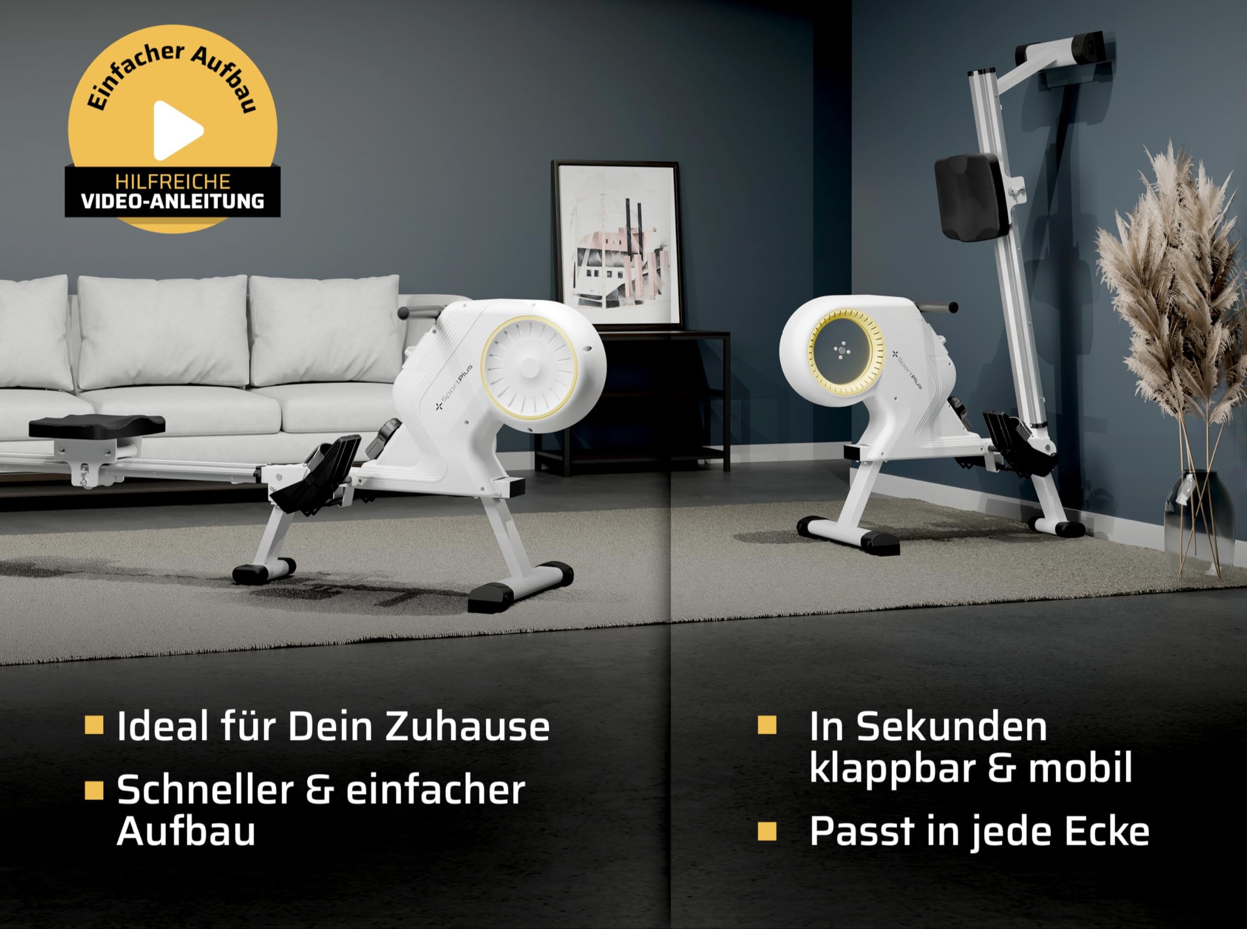 SportPlus Rudergerät für zuhause klappbar - Heimtrainer Rudergerät 16 Widerstandsstufen - leises Magnetbremssystem - Rudermaschine für zuhause - Designed in Germany - bis 150kg belastbar