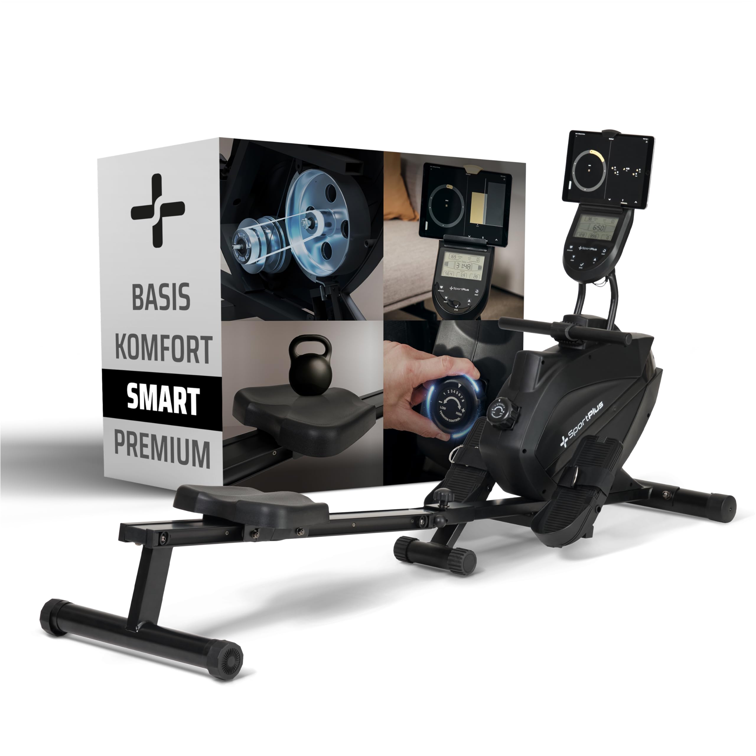 Rudergerät für zuhause klappbar - SportPlus Rudergerät klappbar extra leiser Magnetwiderstand - Rudermaschine für zuhause Kinomap - Rudergeräte Magnetwiderstand Trainingscomputer App Rowing Machine