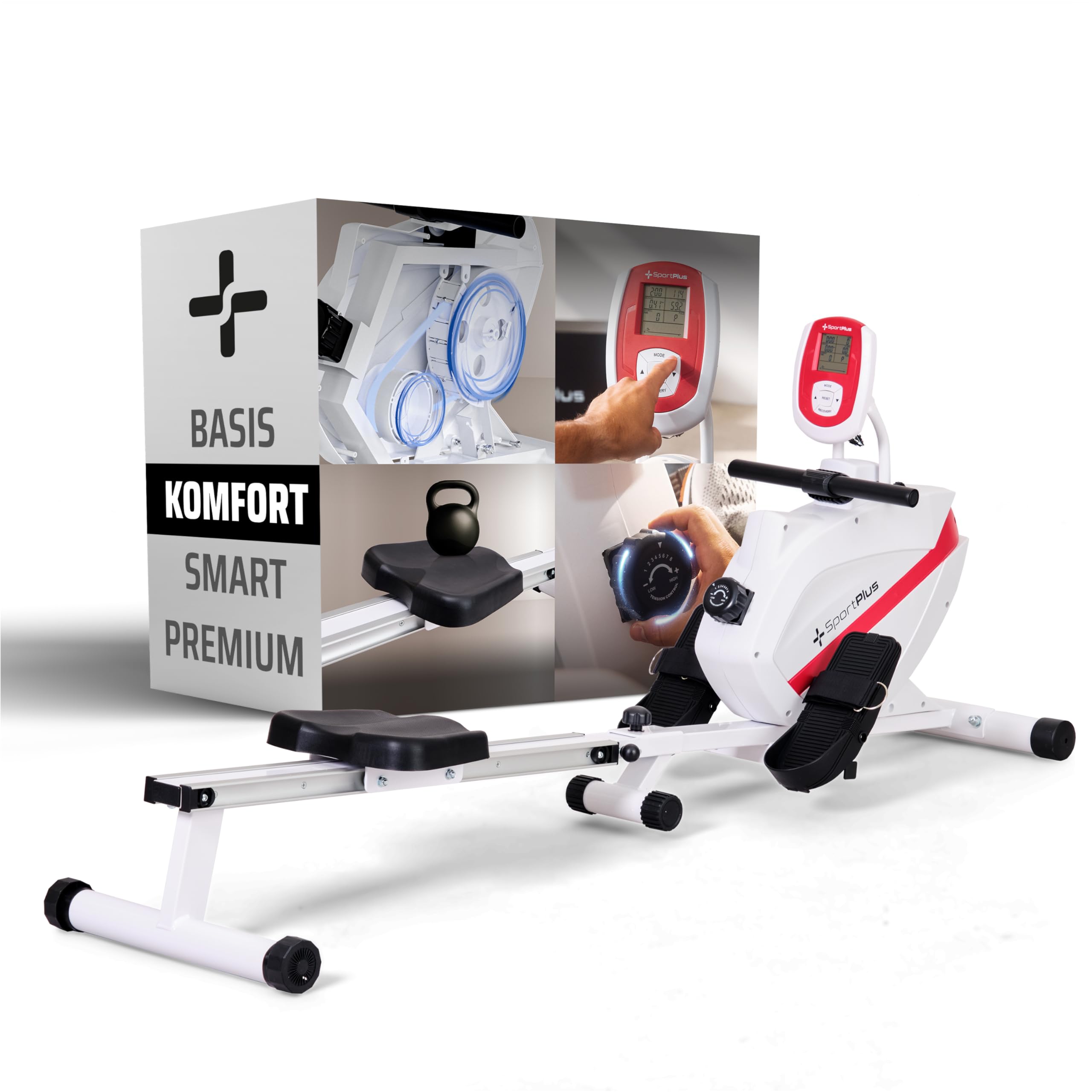 SportPlus Rudergerät für zuhause klappbar - extra leises Magnetbremssystem, Heimtrainer Rudergerät klappbar - Indoor Rudermaschine Fitness - Home Gym Fitness - Rudergerät bis 150kg